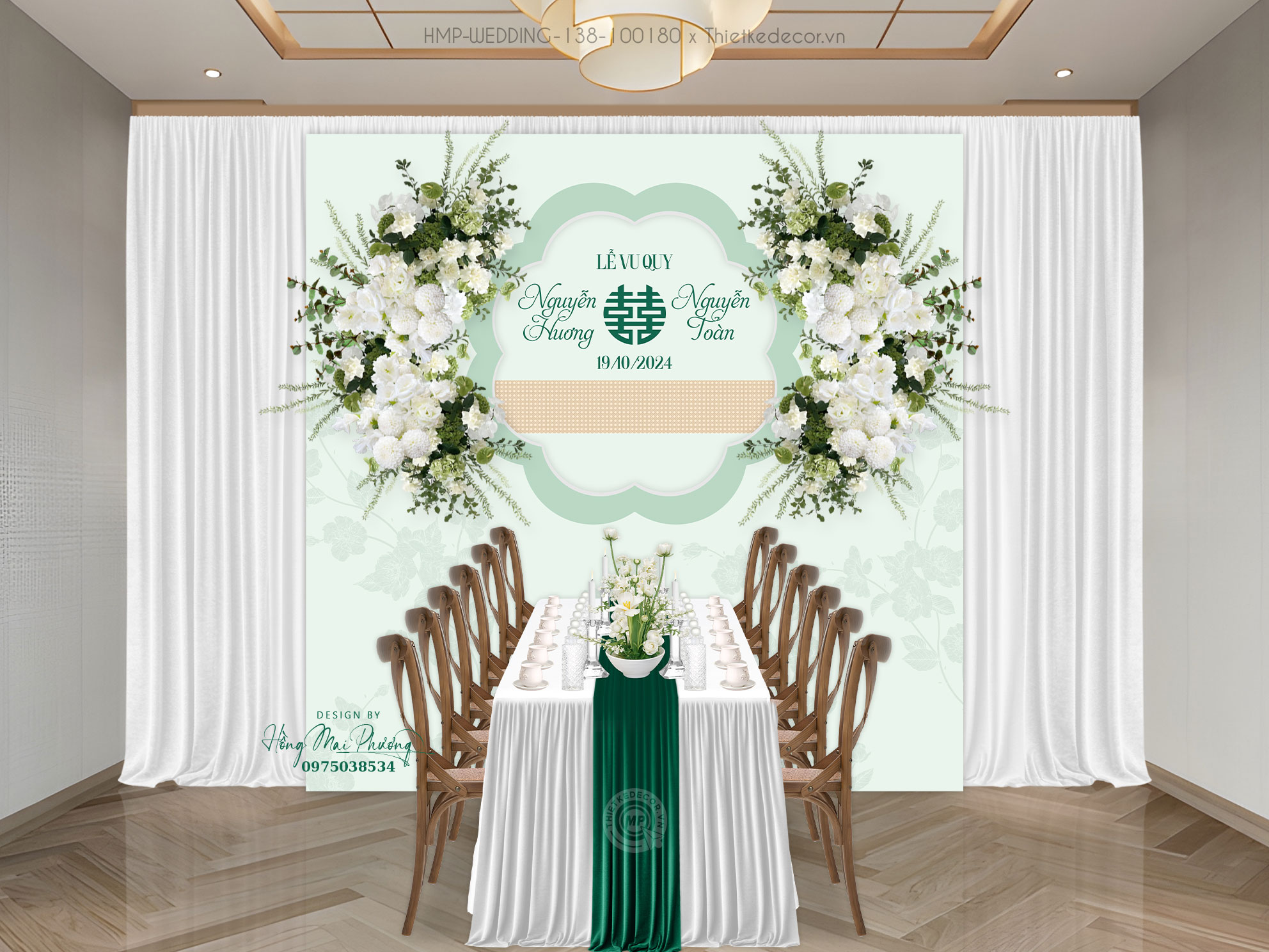 File thiết kế Gia tiên, trang trí tiệc cưới đẹp tone xanh mint